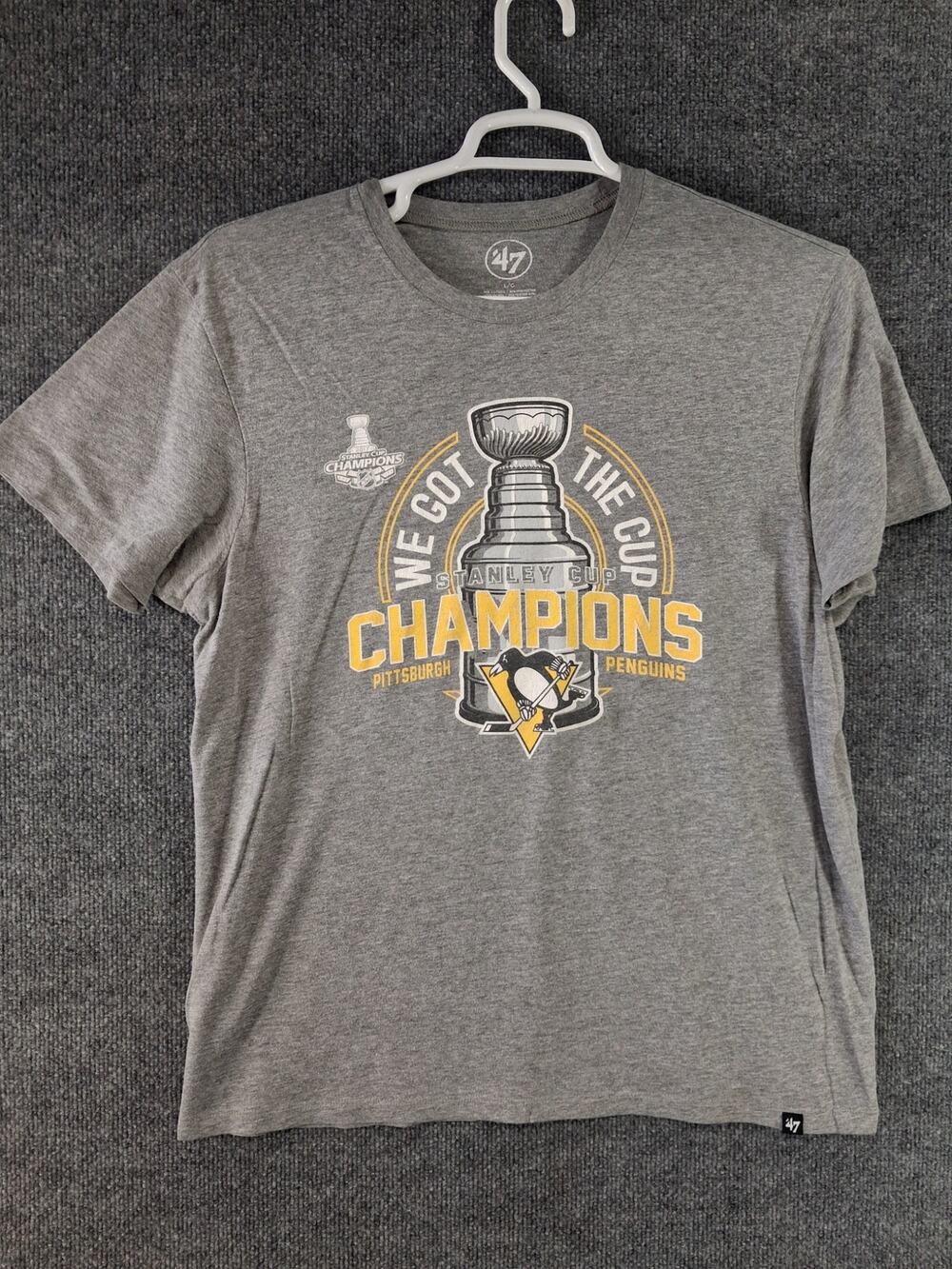 Pittsburgh Penguins T Shirt Mens Large Gray Stanley Cup Champions